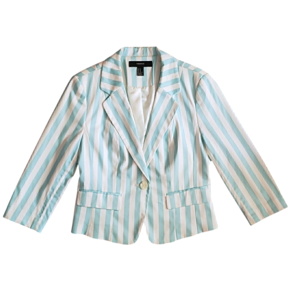 Forever 21 striped mint green & white blazer size medium